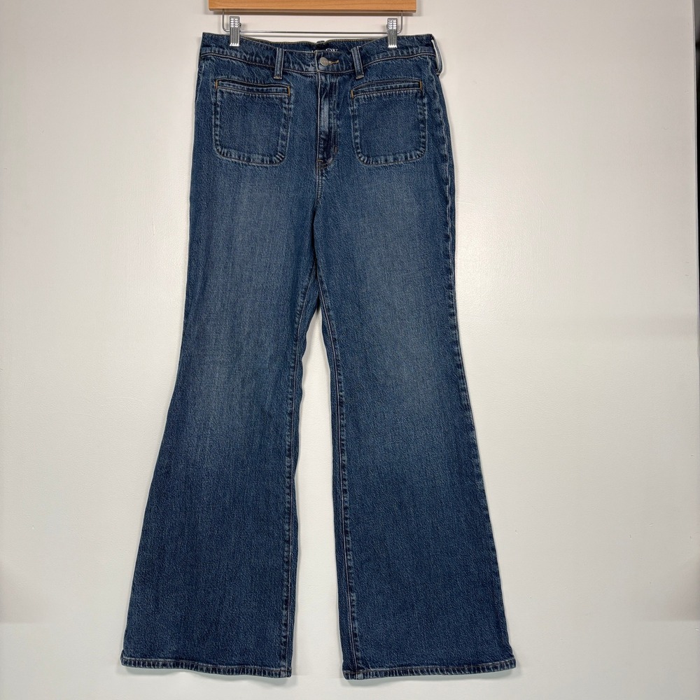 J.Crew Womens '96 Flare Jeans Size 30 Blue High Rise Patch Pocket Denim 78140